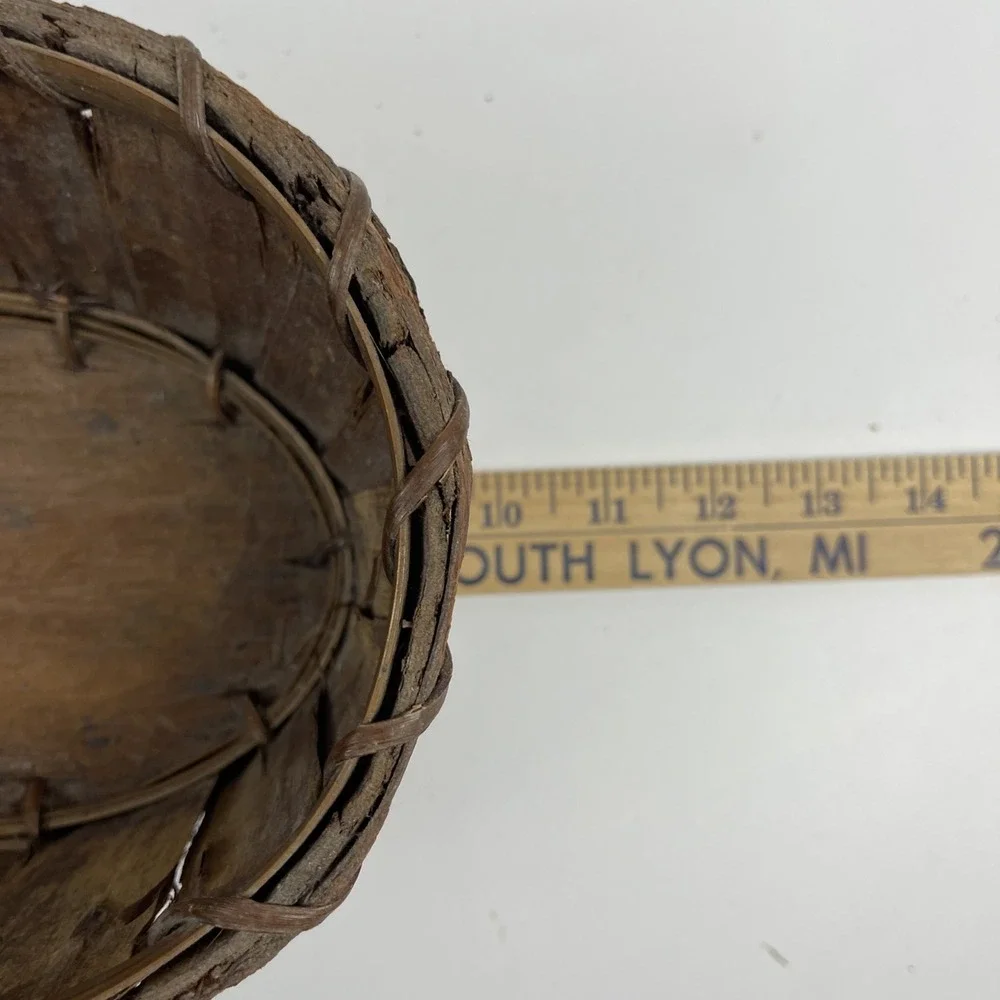 Rustic Natural Tree Bark Gathering Basket with Handle Oval Primitive Wood Decor